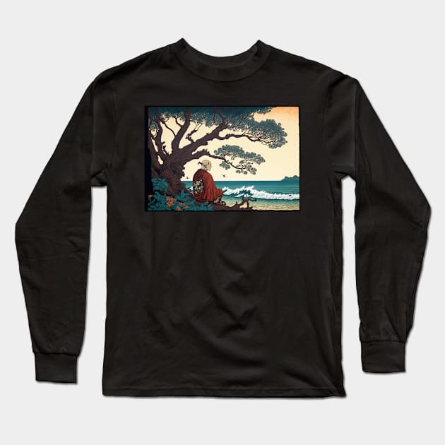 Japanese Vintage Retro Art Woodblock Long Sleeve T-Shirt by NovelCreations